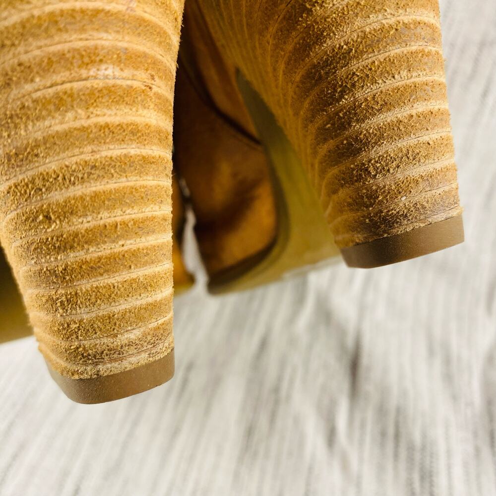Paul Green Tan Leather Laser‎ Cut Open Toe Heeled Ankle Booties Size 5.5 - Picture 7 of 10